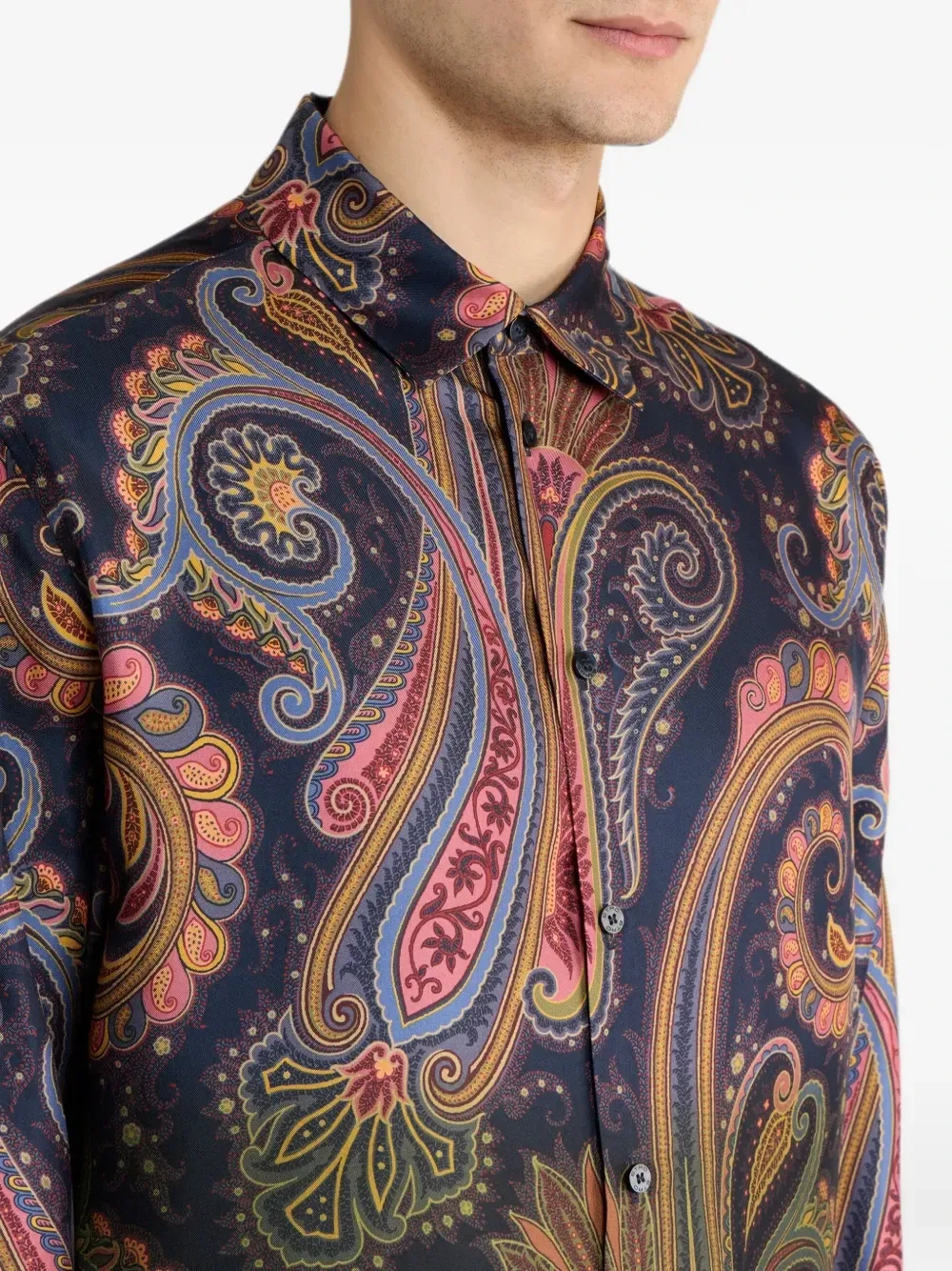 Шелковая рубашка с принтом пейсли Etro, синий — фото 4