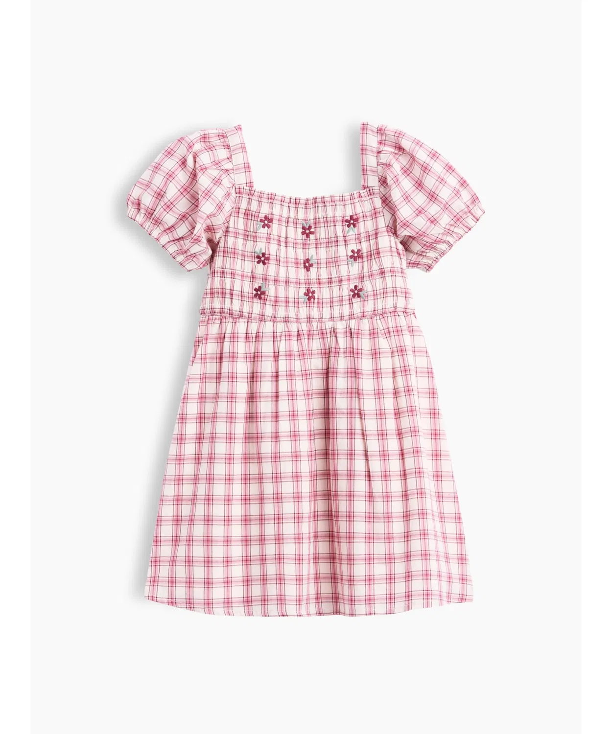 Детское платье для девочек с рюшами и цветочной вышивкой Smocking Gather Plaid GAP, Pink — фото 2