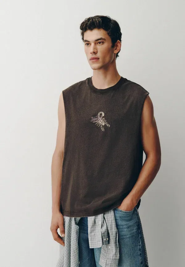 Топ с вышивкой Regular fit - washed tank top graphic vest - top Next, Brown, коричневый — фото 2