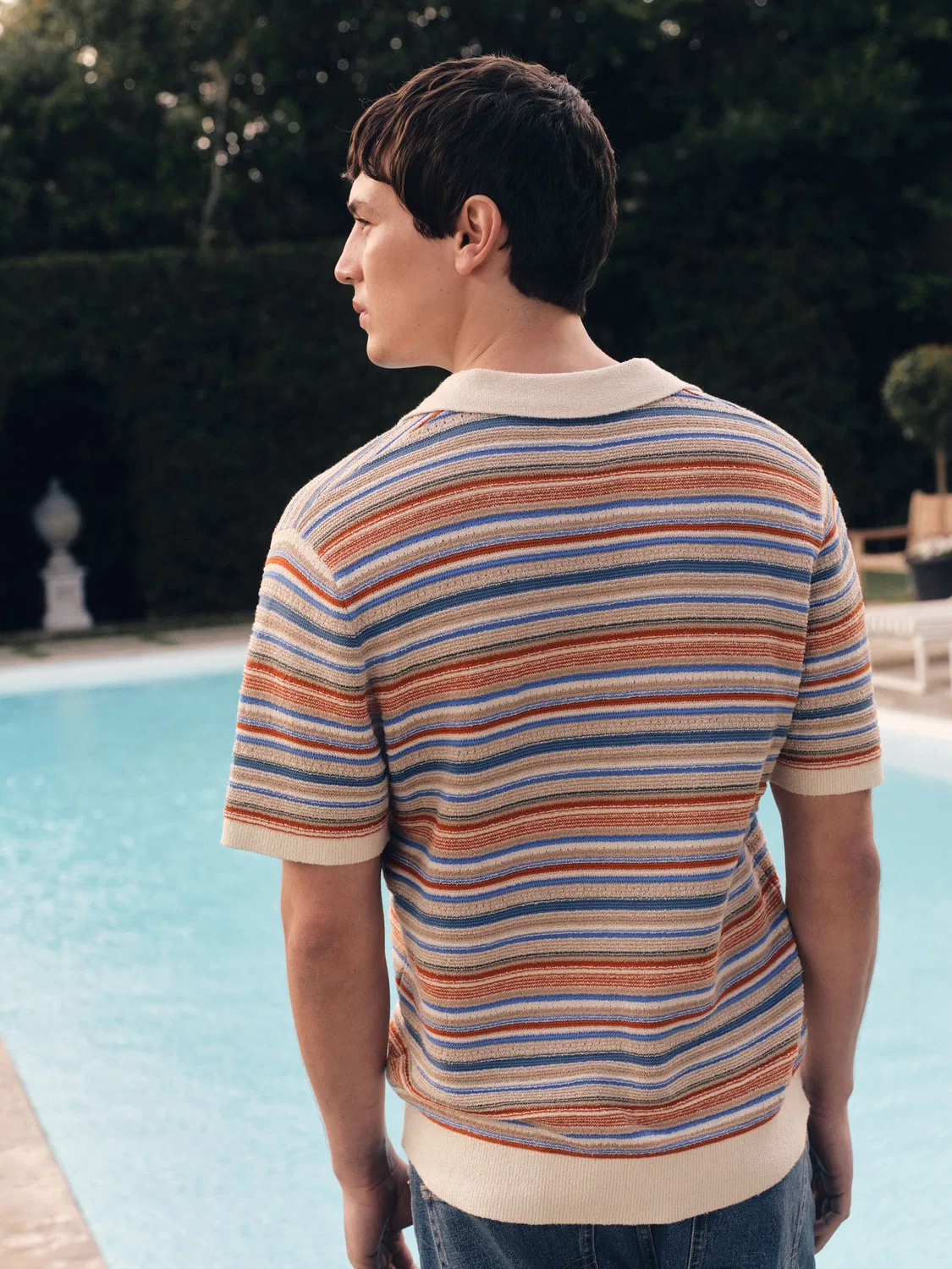 Поло с фактурным букле-вязанием, мультиколор, White/Multi Boucle Stripe Knit Trophy Next, белый/мультиколор — фото 3