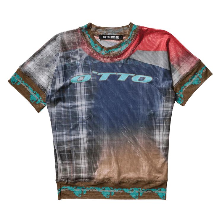 

Футболка Ottolinger Mesh T-Shirt 'Surf Plaid Print', синий
