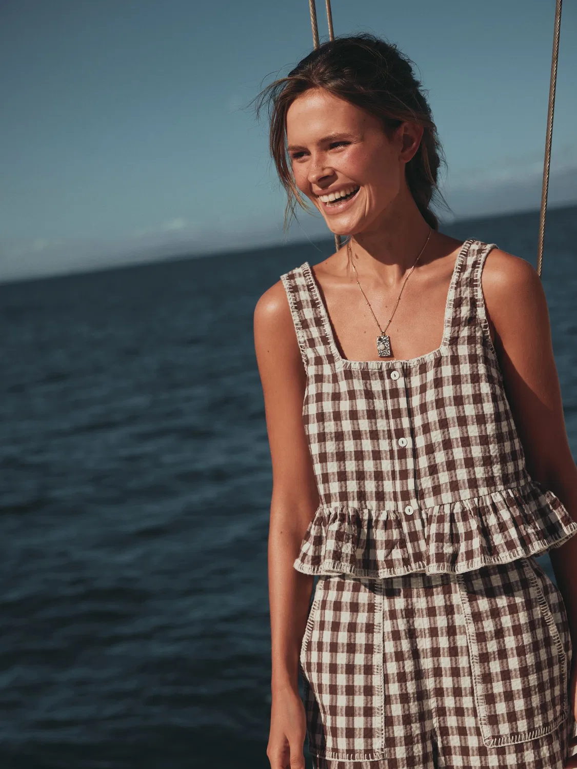Топ с пеплумом, квадратным вырезом, Chocolate Brown Gingham Next