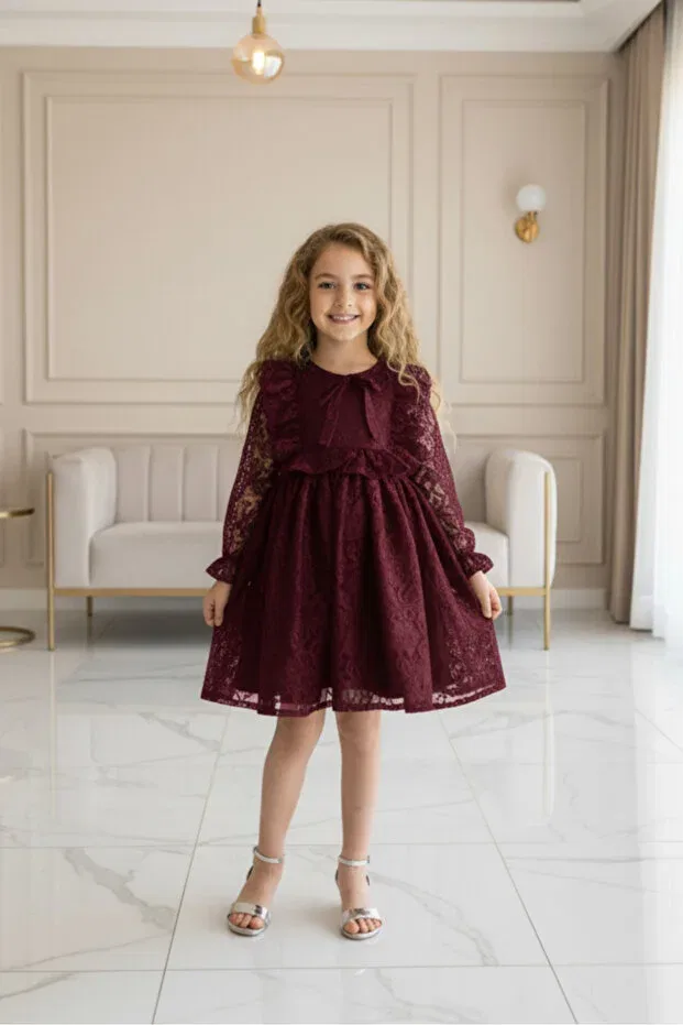 Детское платье для девочек кружевное Prom Abiyekids, Burgundy