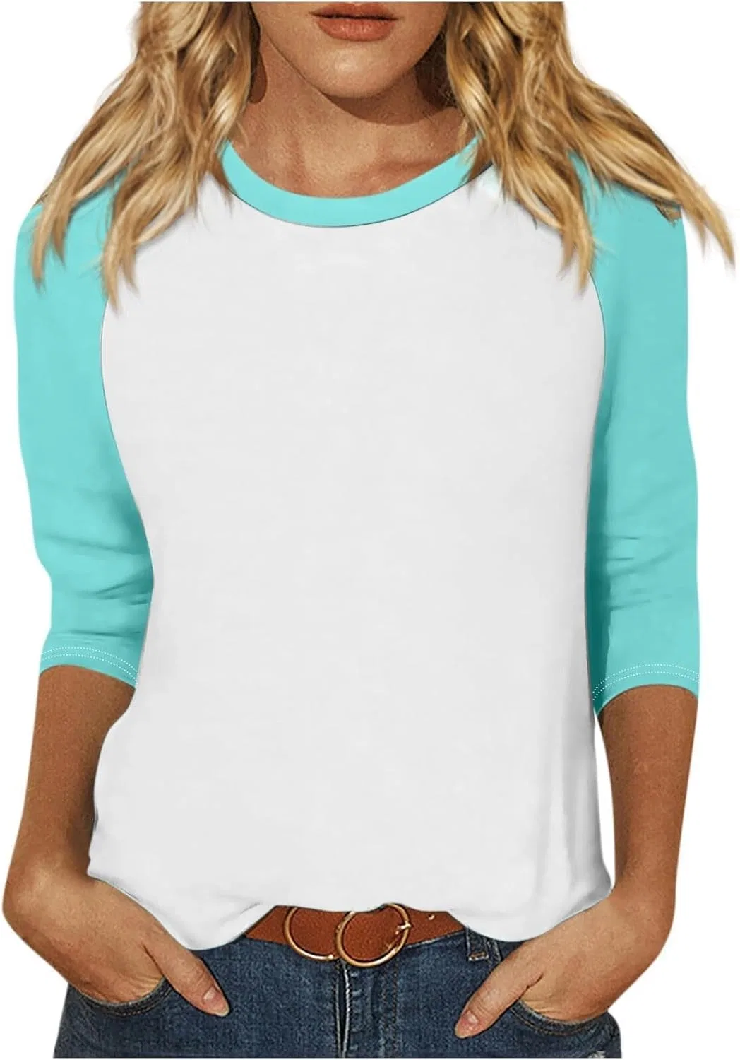 Женская футболка с рукавом 3/4, Color Block, Mint Green