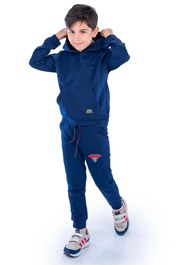 Детский спортивный костюм из футера с капюшоном Minikadam, Navy Blue