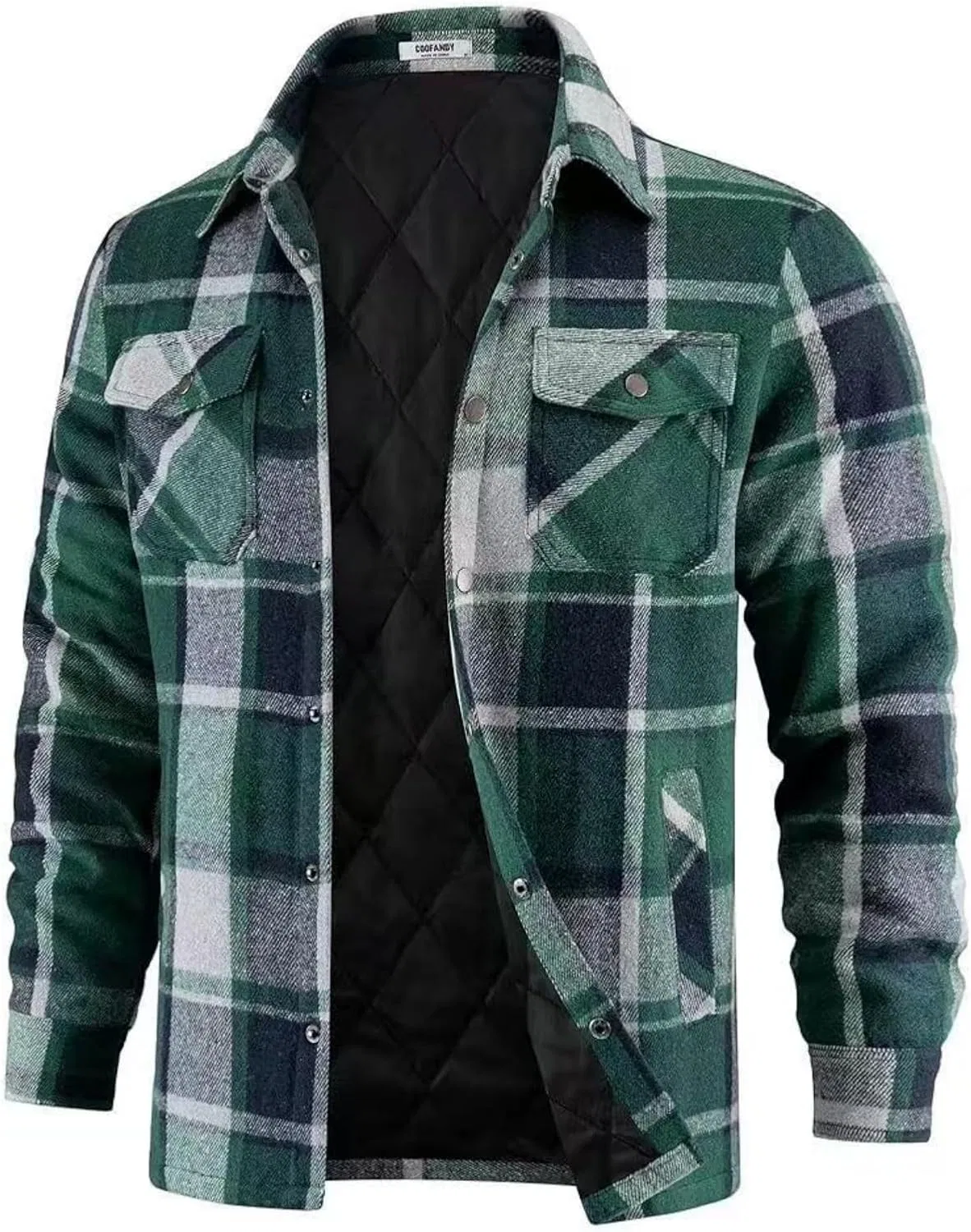 Мужская стеганая куртка-рубашка с флисовой подкладкой, Green Plaid