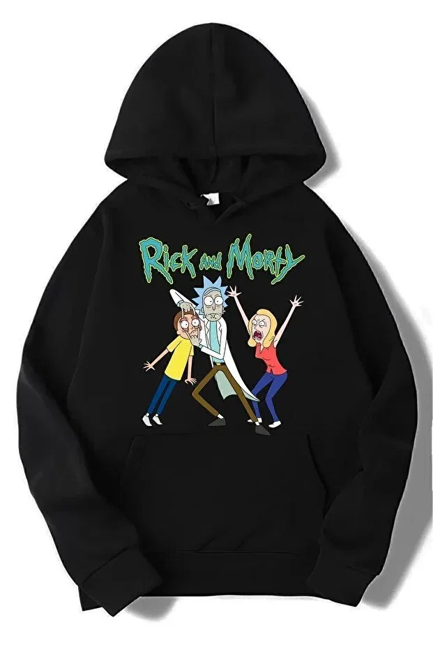 Детское худи оверсайз с принтом Rick and Morty Noissey, Black-4