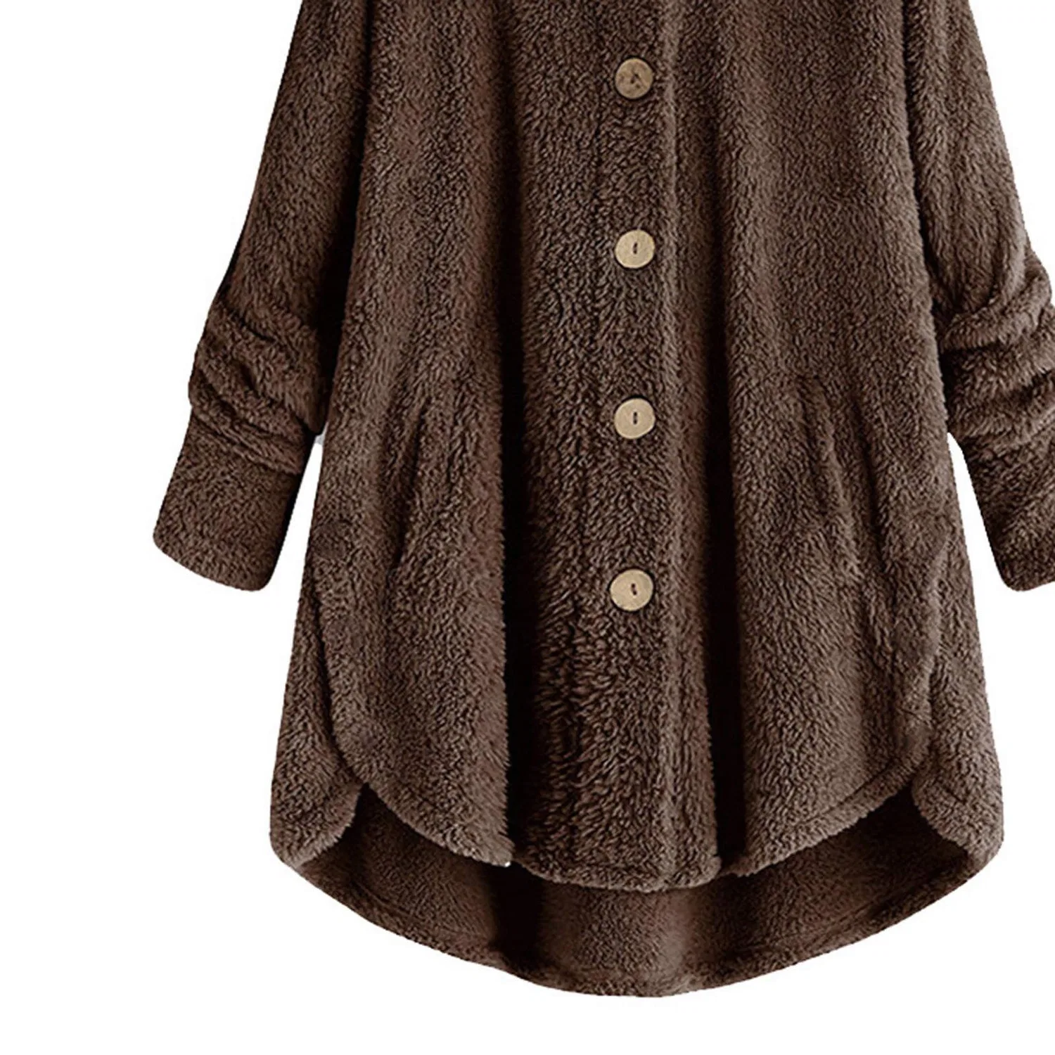 Женское утепленное пальто с капюшоном и пуговицами Sherpa Fleece Jacket, Caff — фото 2