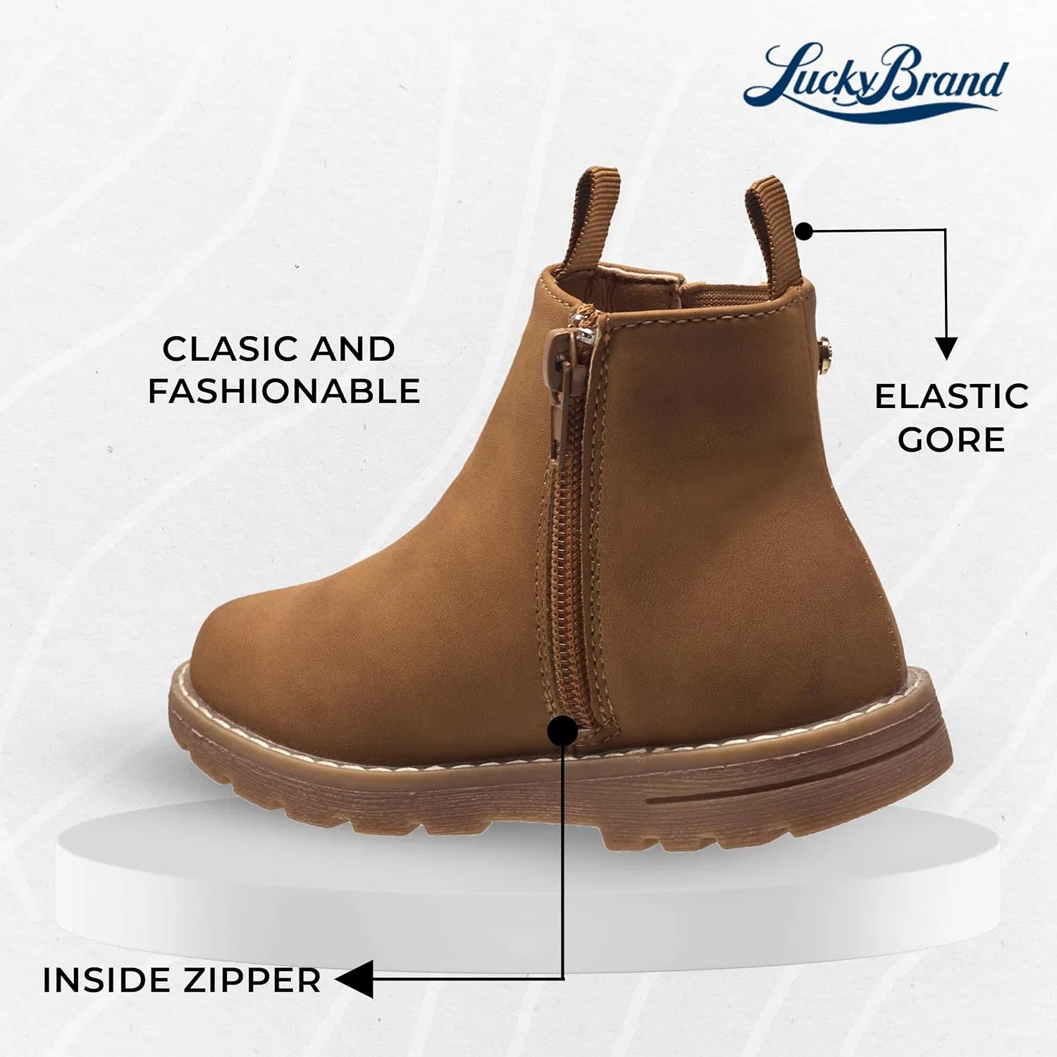 Детские ботинки для девочек с молнией Chelsea Lucky Brand, Cognac Suede — фото 3