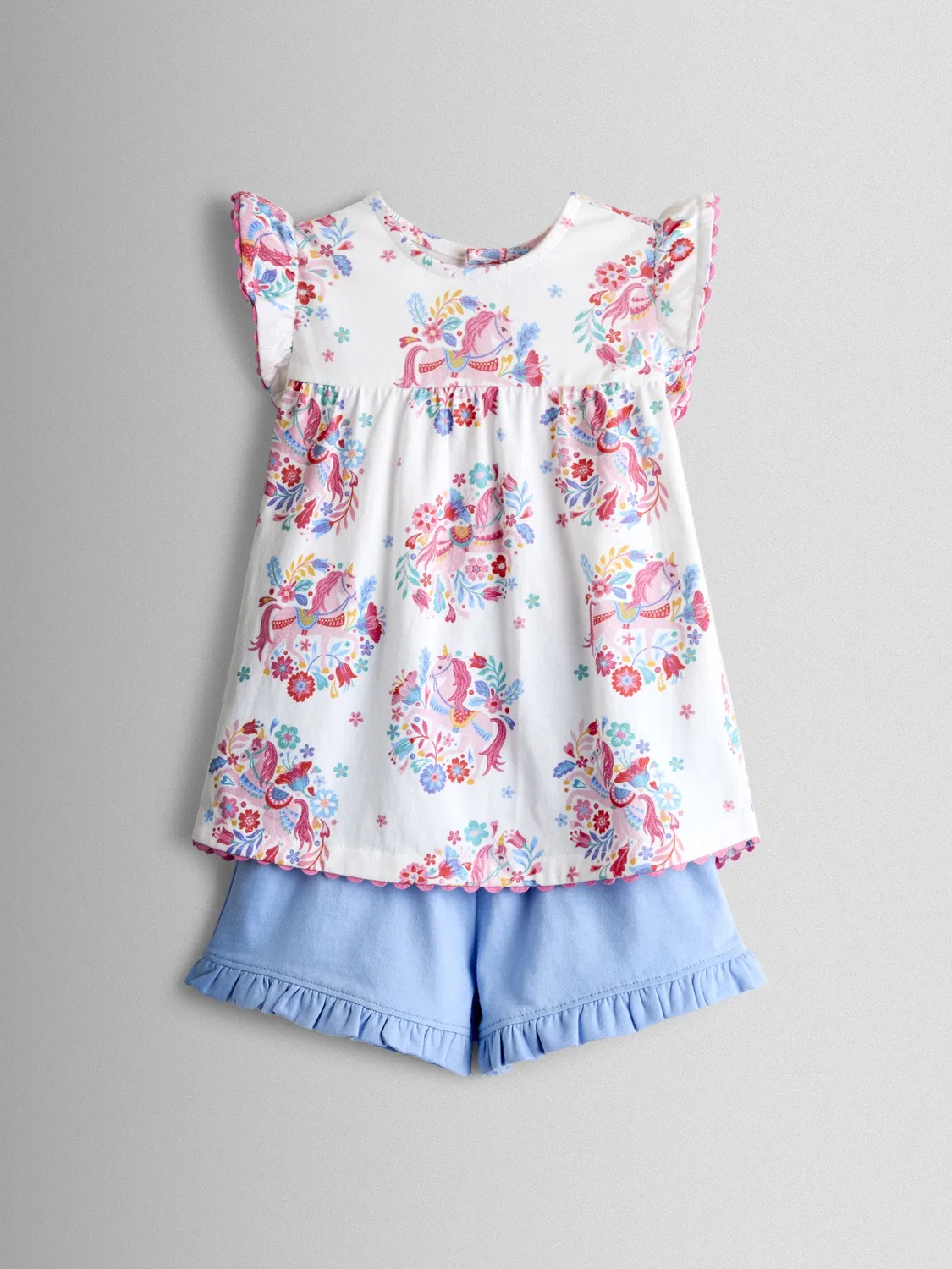 Комплект из топа с воланами и шорт, Unicorn Jojo Maman Bébé, Light Blue