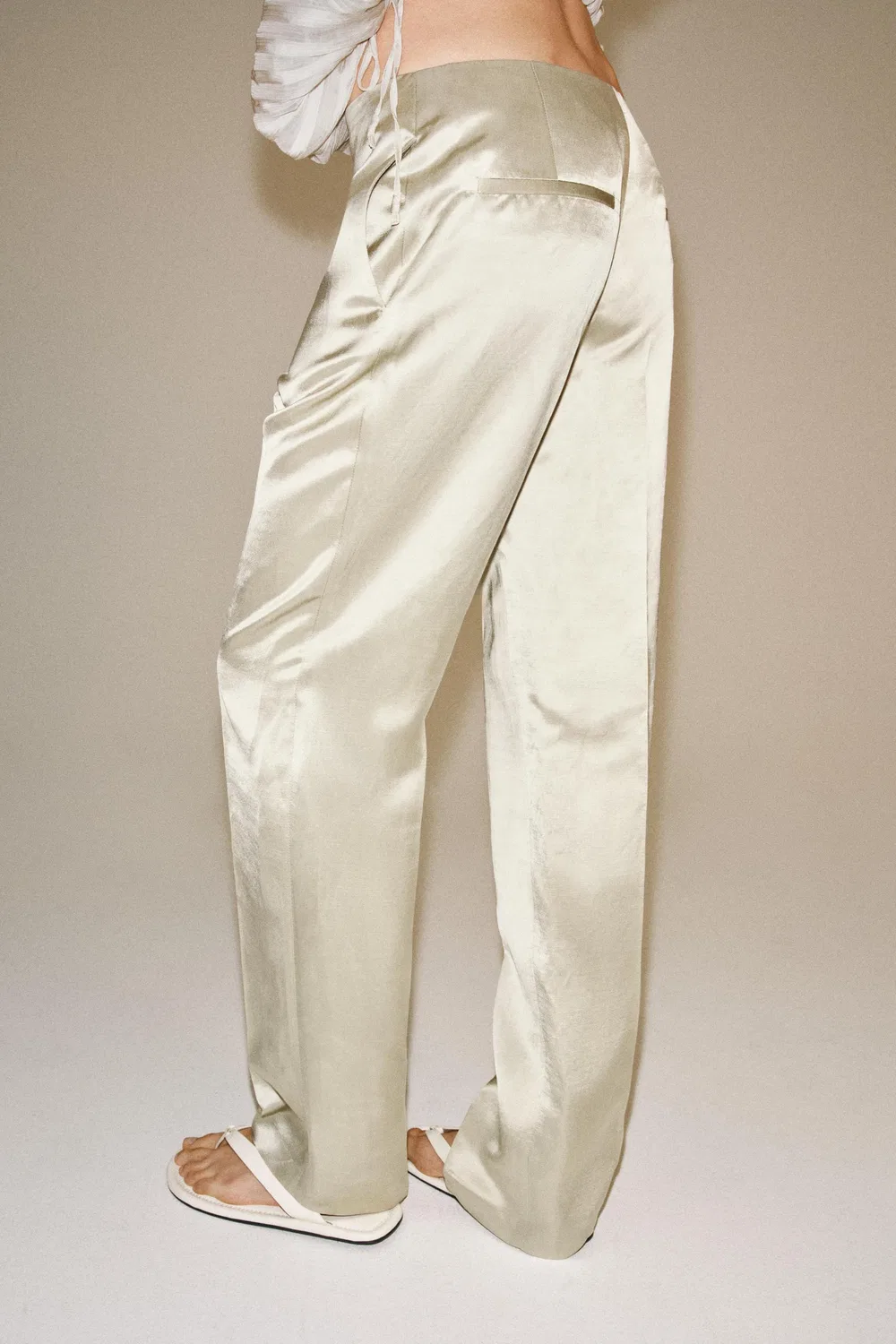 Брюки прямого кроя из льняной смеси, коллекция ZW. ZARA, Stone — фото 3