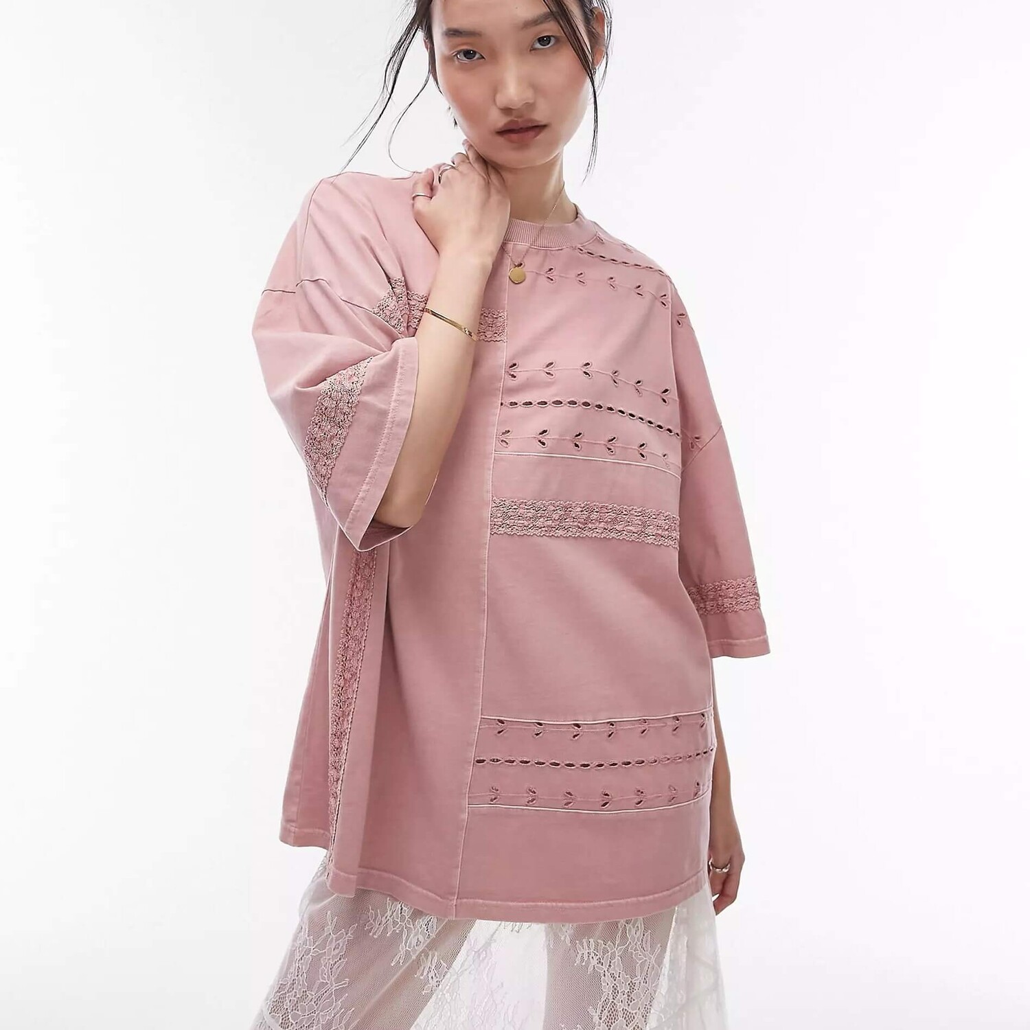 

Футболка Topshop Oversized Knitted Pattern, розовый