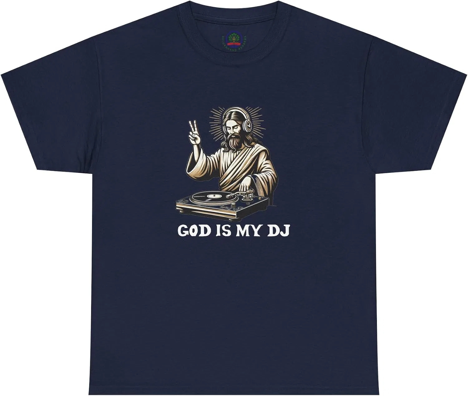 Мужская футболка с принтом God is My DJ, тёмно-синий