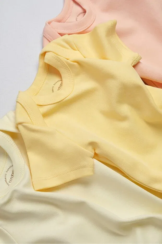 Детский комплект боди-слипов с коротким рукавом Bondberro, Salmon - Dirty Yellow - Yellow — фото 4
