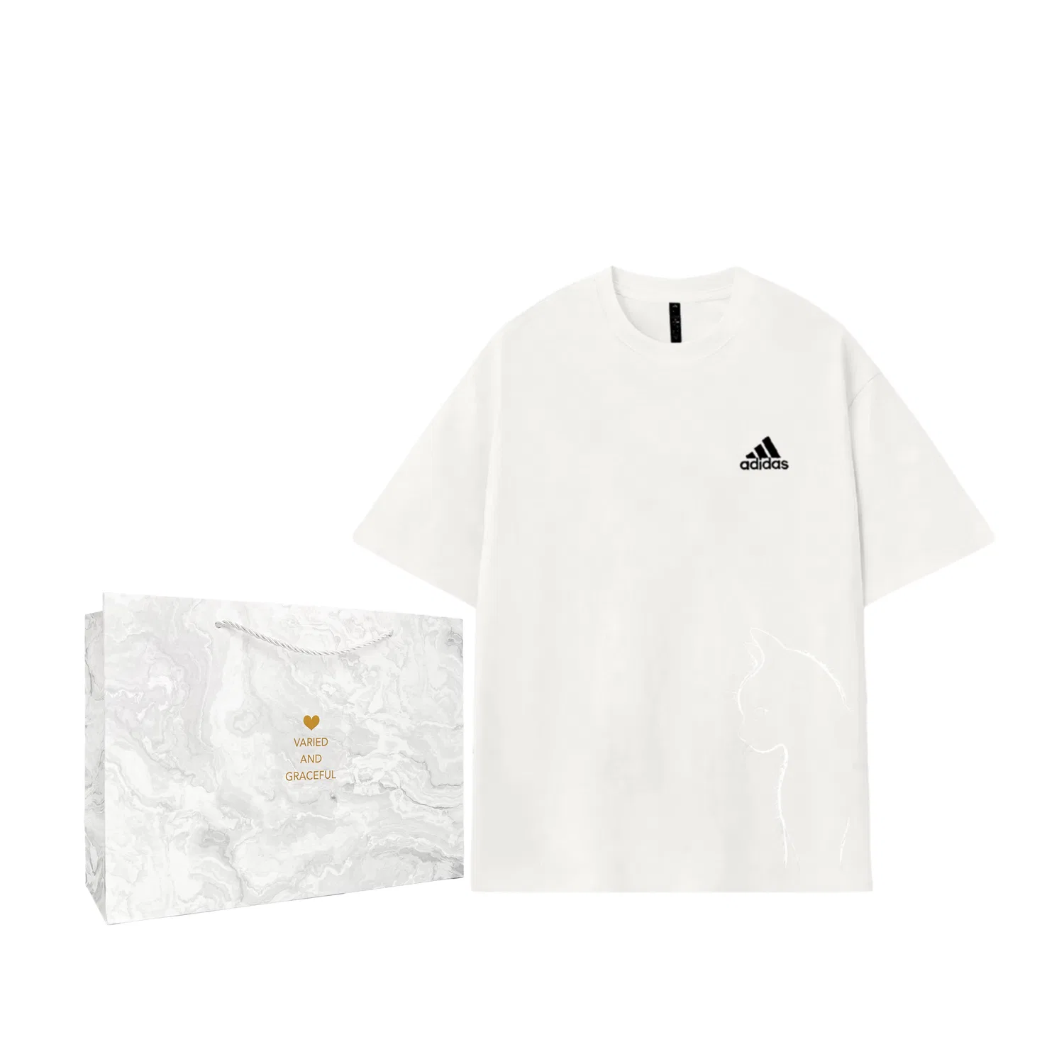 Футболка с круглым вырезом, утепленная, Adidas, Shopping Bag