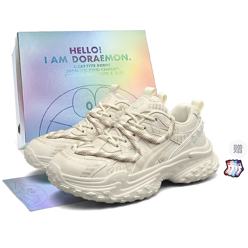 Детские кроссовки с двойной шнуровкой Chunky Sneakers Doraemon, Linen Beige — фото 4