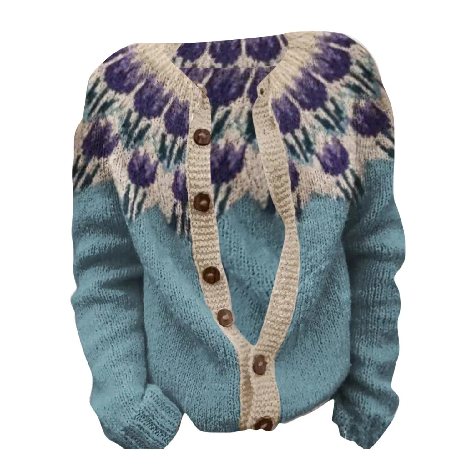 Женский кардиган с нордическим узором Fair Isle с длинным рукавом, Light Blue — фото 3
