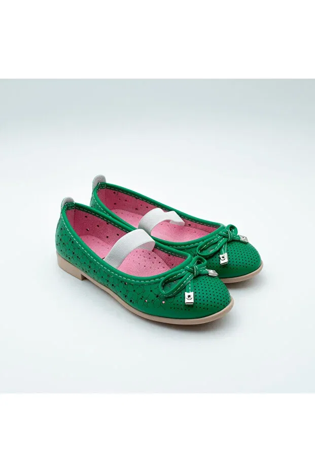 Детские туфли-балетки для девочек с бантом Arçın Shoes, Dark Green