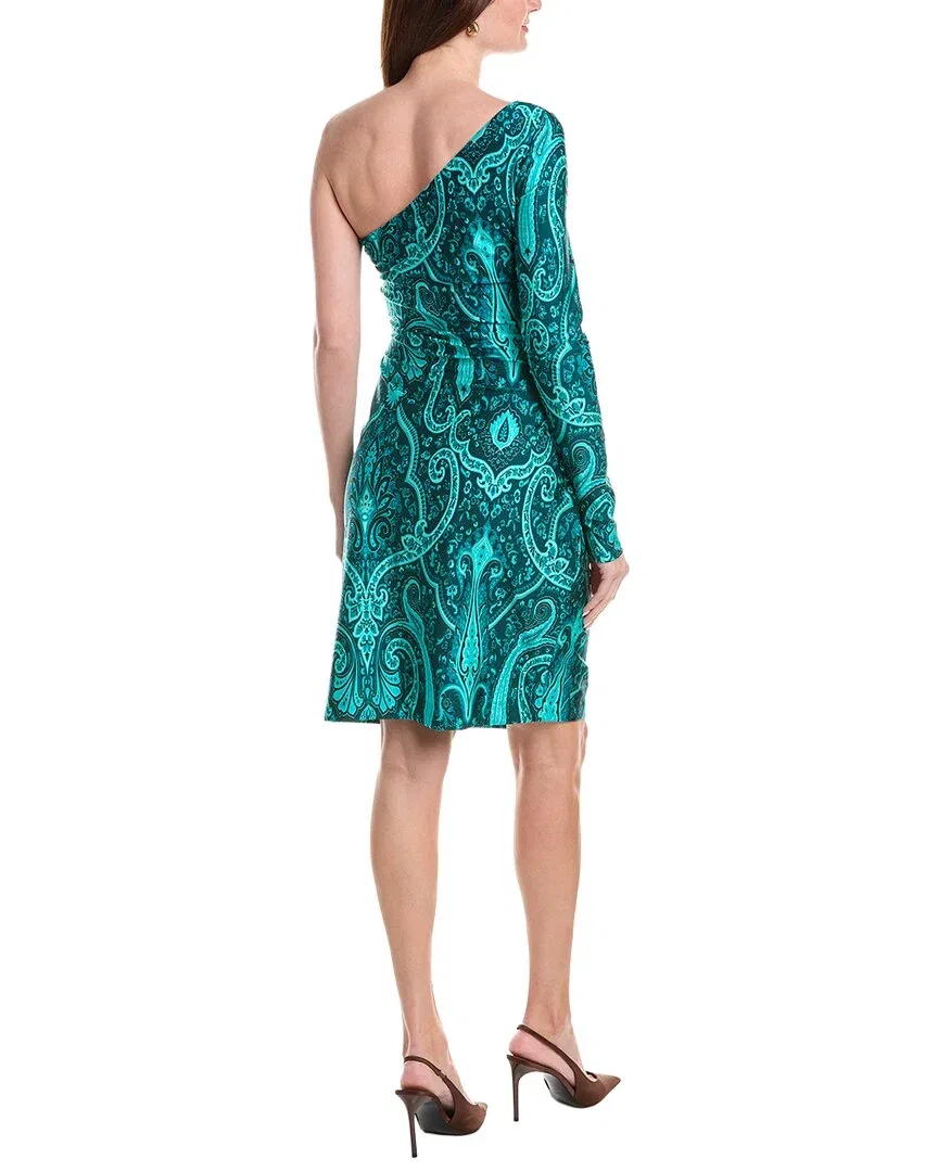 Женское платье-трапеция с драпировкой Etro One-Shoulder Wrap Dress, зеленый — фото 2