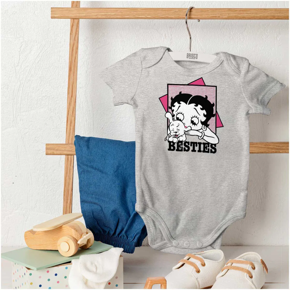 Детское боди для девочек с коротким рукавом Betty Boop Pudgy Besties Dog Lover Brisco Brands, Heather — фото 4