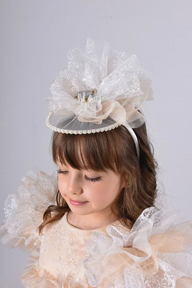 Детское вечернее платье для девочек без рукавов Special Design Girl's Evening Dress With Crown Accessories Mialora Exclusive By Emel Ebru Özdemir, Orange — фото 2