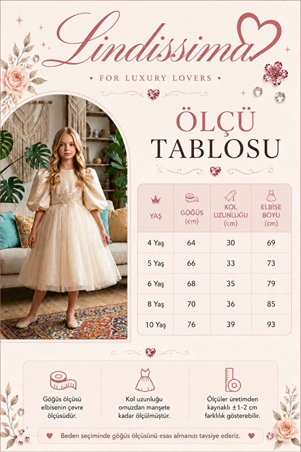 Детское платье для девочек с длинным рукавом Pearl detailed tulle skirt girl's evening dress Lindissima, White — фото 3