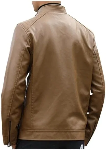 Мужская куртка-косуха с принтом, Faux Leather Coat, коричневый — фото 2