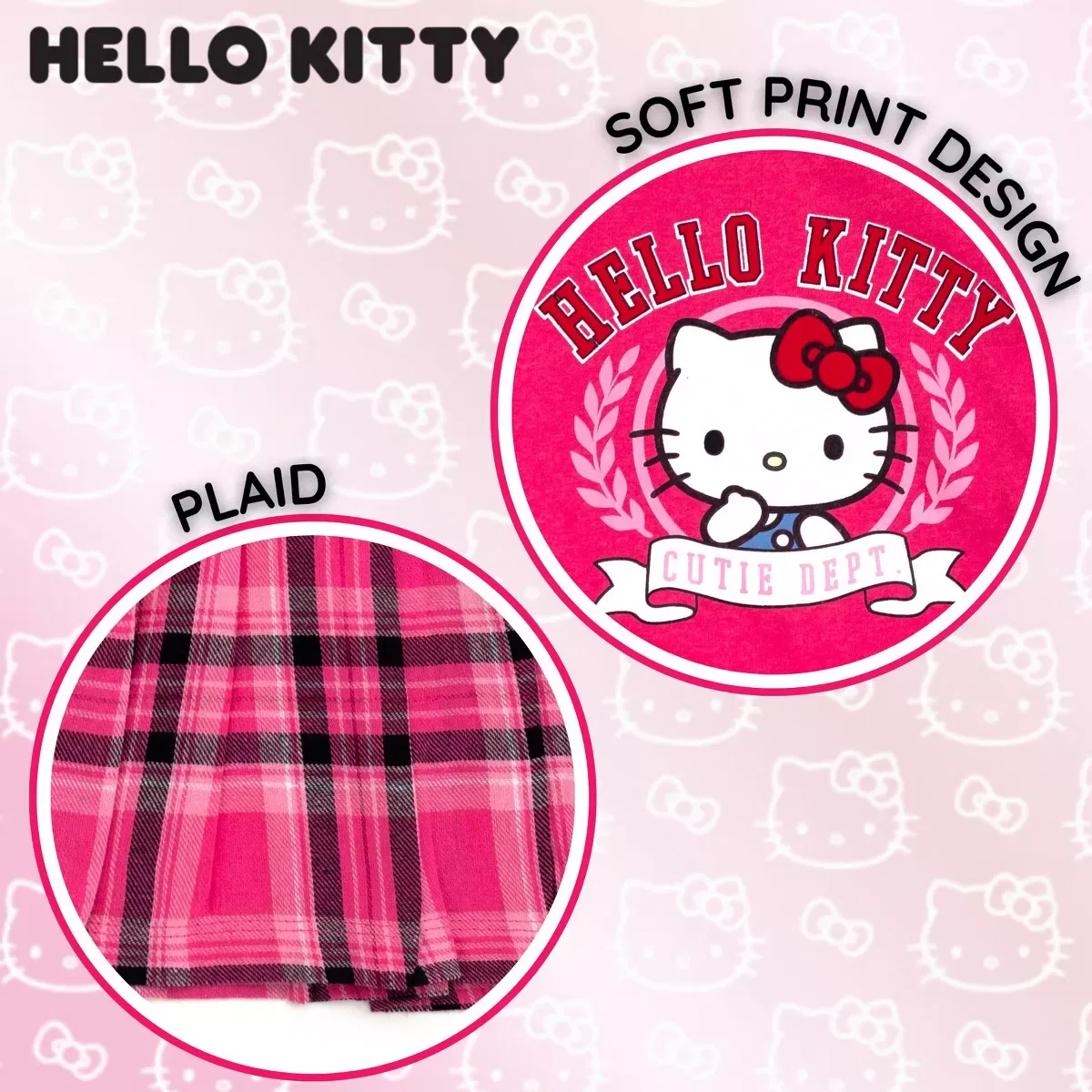 Детское платье для девочек с принтом Hello Kitty Flannel Oversized Fleece Plaid Dress Hello Kitty, Magenta — фото 3
