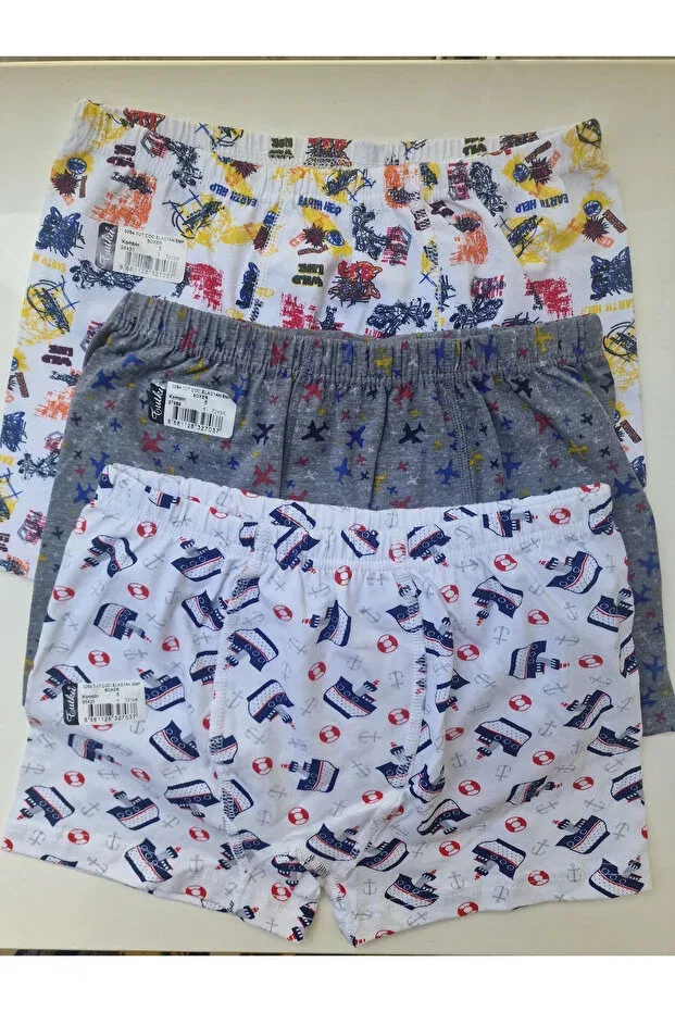 Детские трусы-боксеры для мальчиков с принтом, Set of 3 elastane boxers for boys, Tutku, Gray