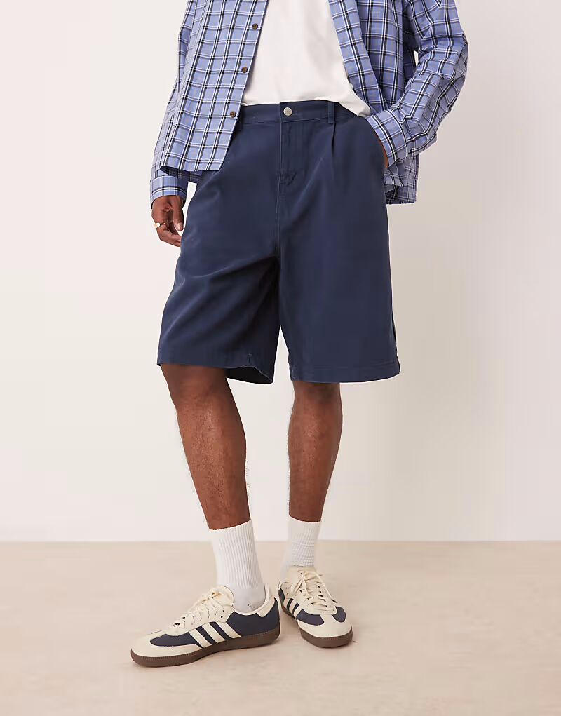 

Длинные плиссированные шорты ASOS DESIGN темно-синего цвета