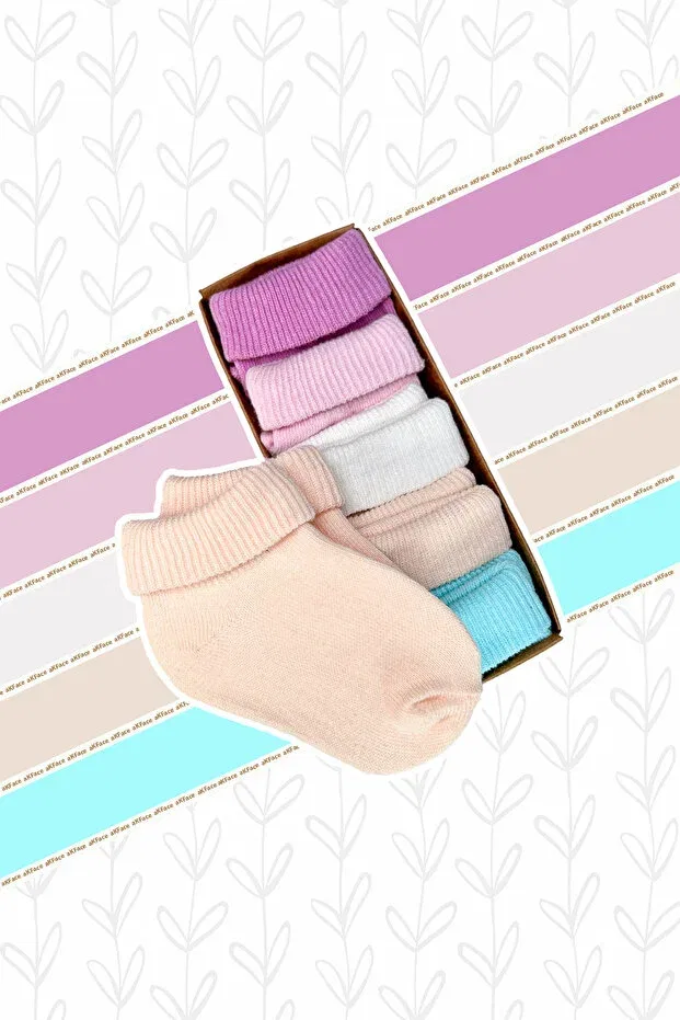 Детские носки хлопковые Organic cotton -terletmez- plain curled newborn girl boy and child socks set of 5 Akface, Purple