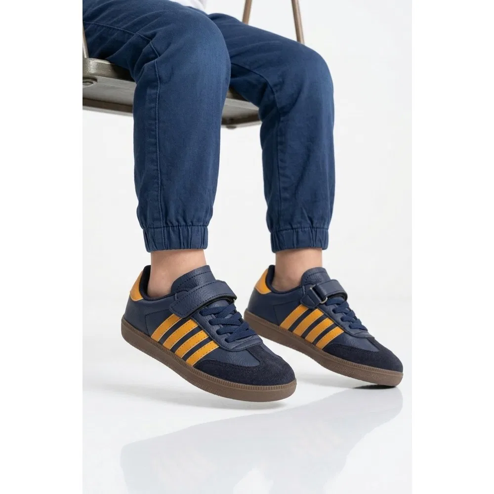 Детские кроссовки для мальчиков с застежкой-липучкой, Navy Mustard, модель 753 F Lafonten