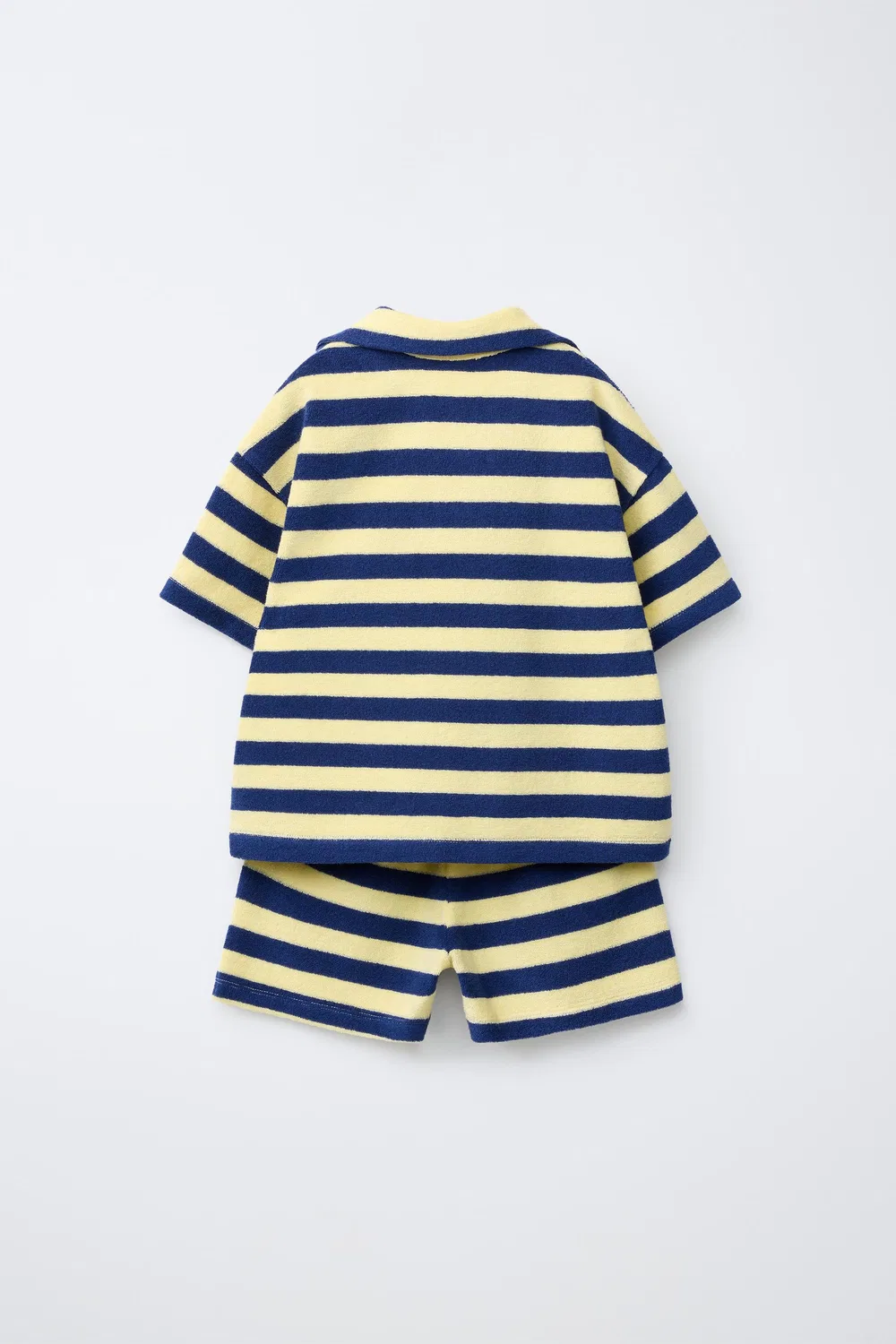 Комплект из полосатой махровой рубашки-поло и шорт-бермуд ZARA, Yellow — фото 2