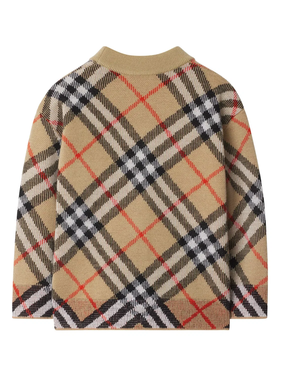 Кардиган с Узором в Клетку из Шерсти Burberry, песочно-бежевый — фото 2