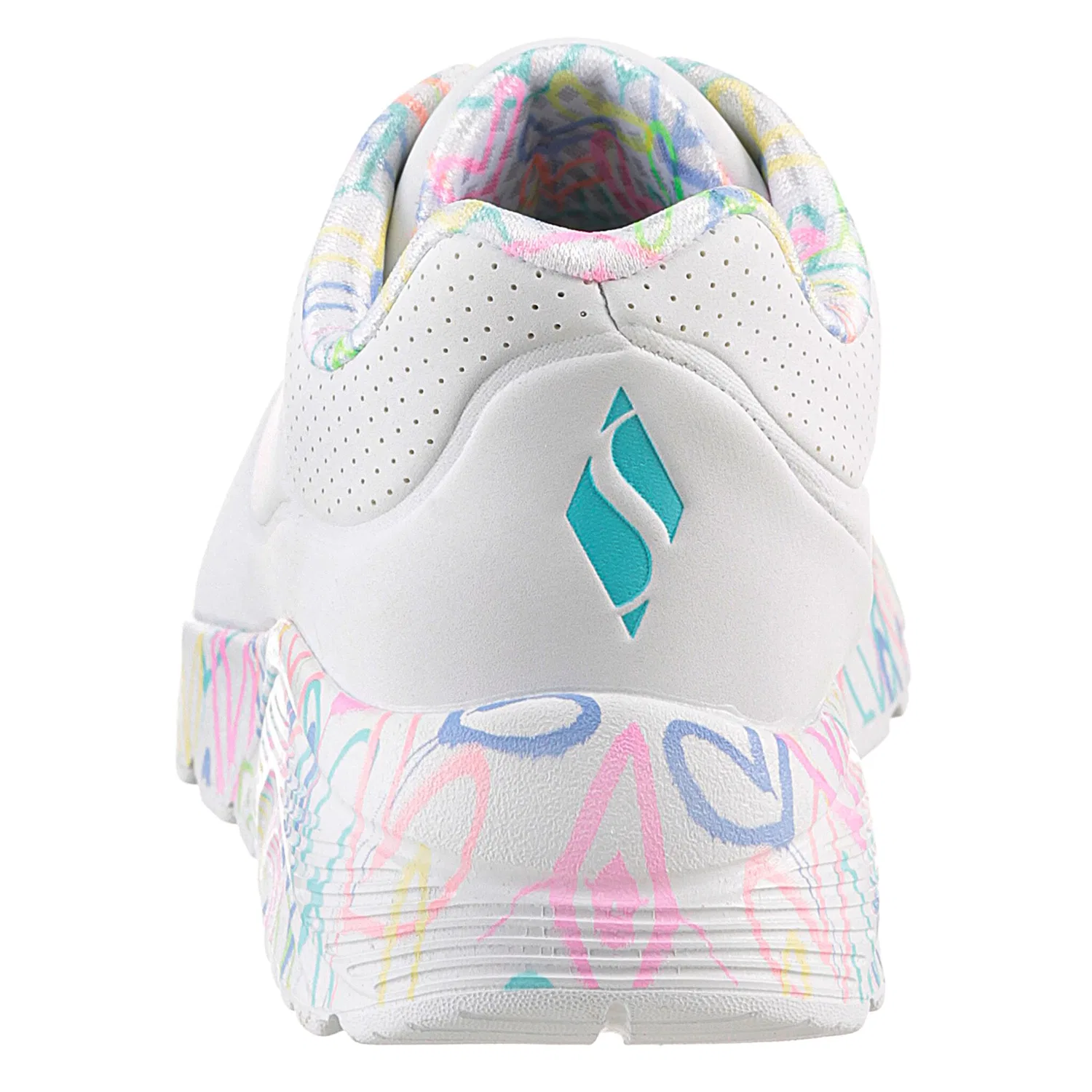 Детские кроссовки на шнуровке с принтом Skechers, White-Turquoise-Pink — фото 3