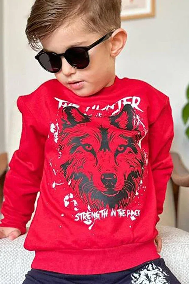 Детский комплект из свитшота и брюк с принтом Hunter Wolf Riccotarz, Red — фото 3