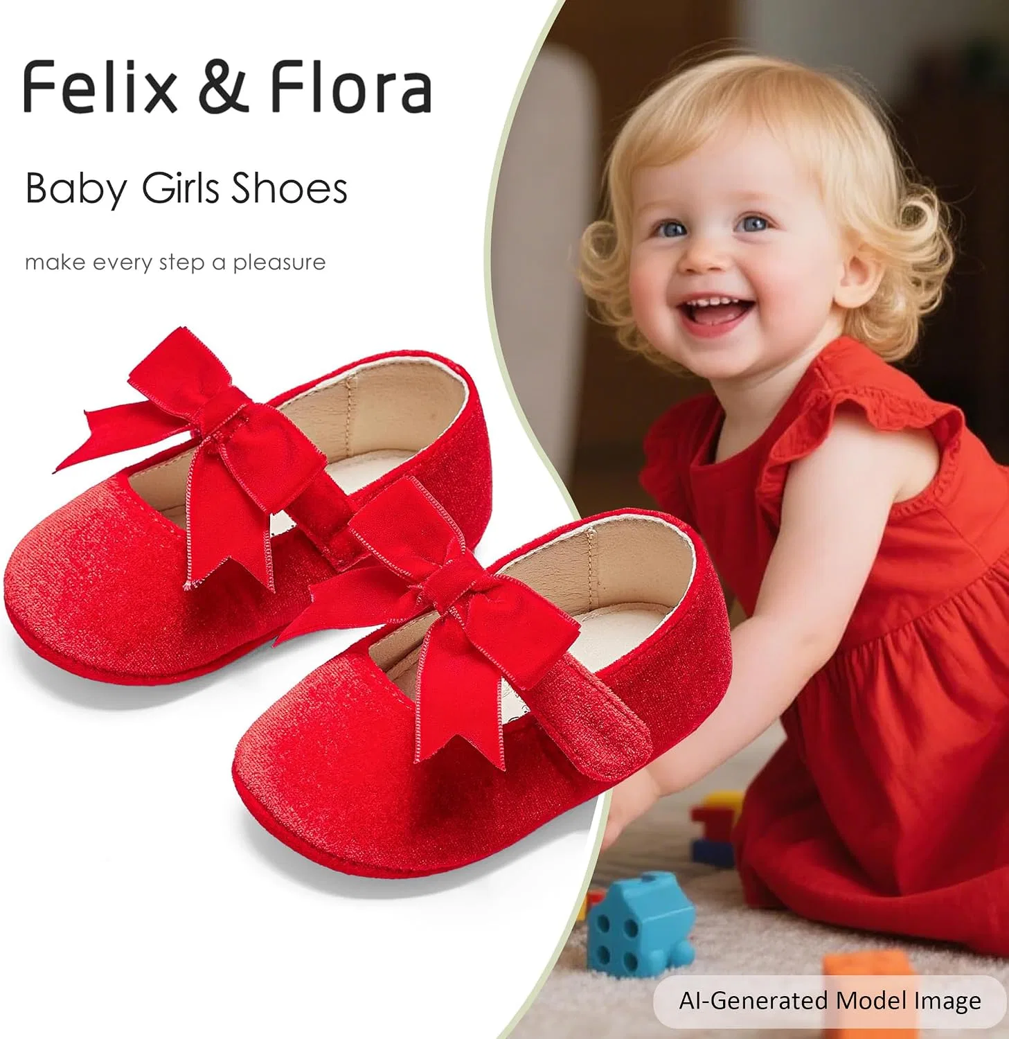 Детские балетки для девочек с мягкой подошвой Felix & Flora, Red — фото 4