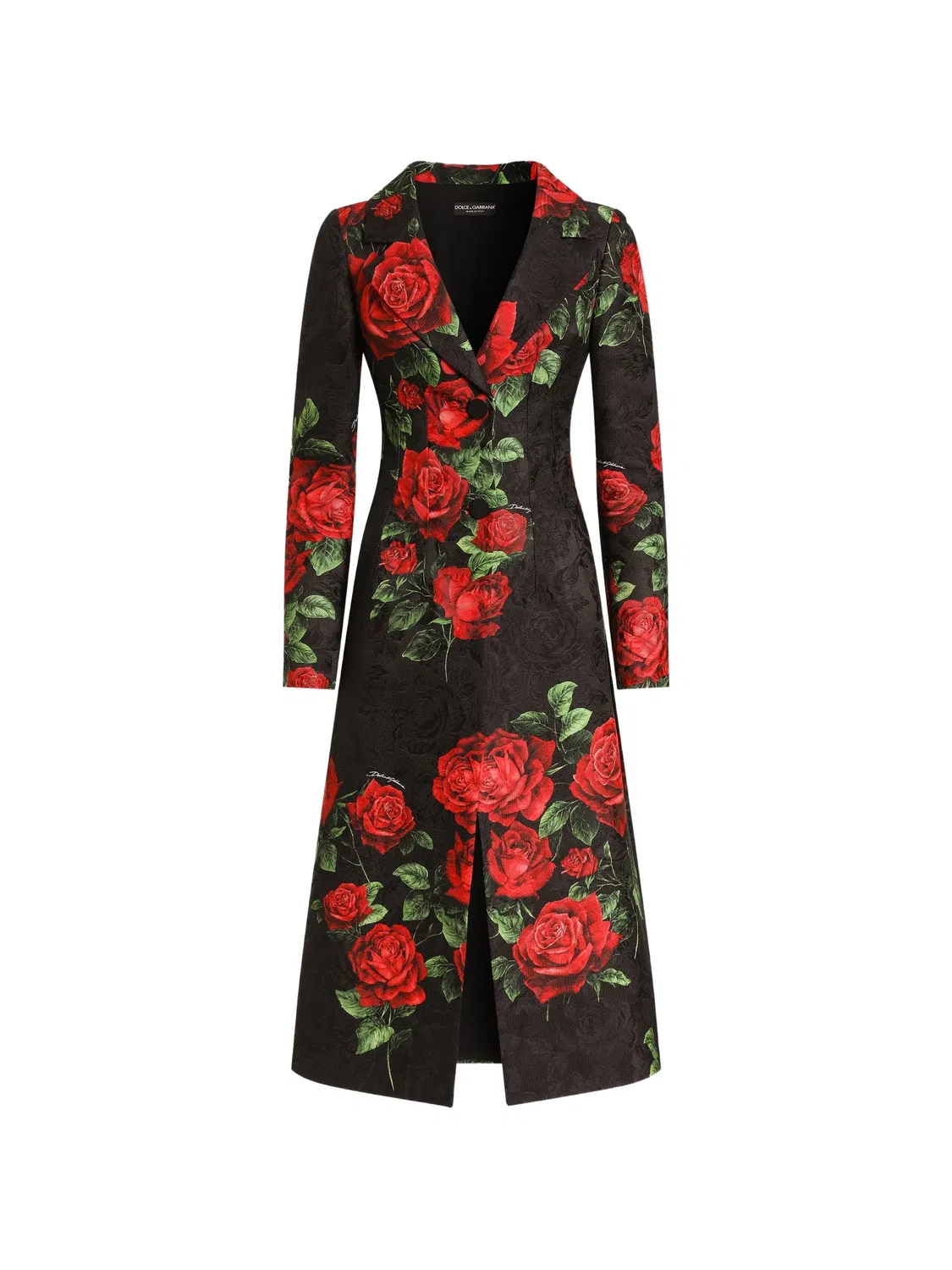 Парчовое пальто с цветочным принтом Dolce & Gabbana, черный