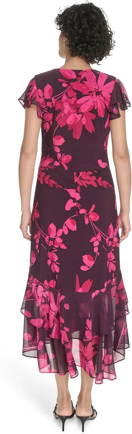Женское платье-миди с рукавами-воланами Tommy Hilfiger, Wineberry Multi — фото 4