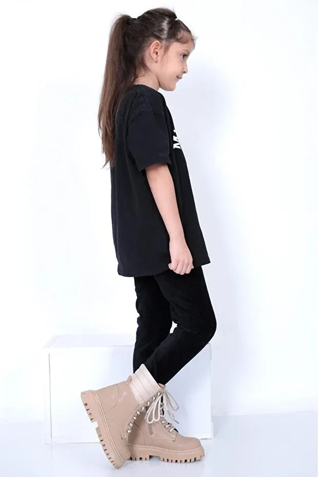 Детские ботинки для девочек на шнуровке Parachute detailed zippered beige girl's boots lace-up Raynok, Beige — фото 2