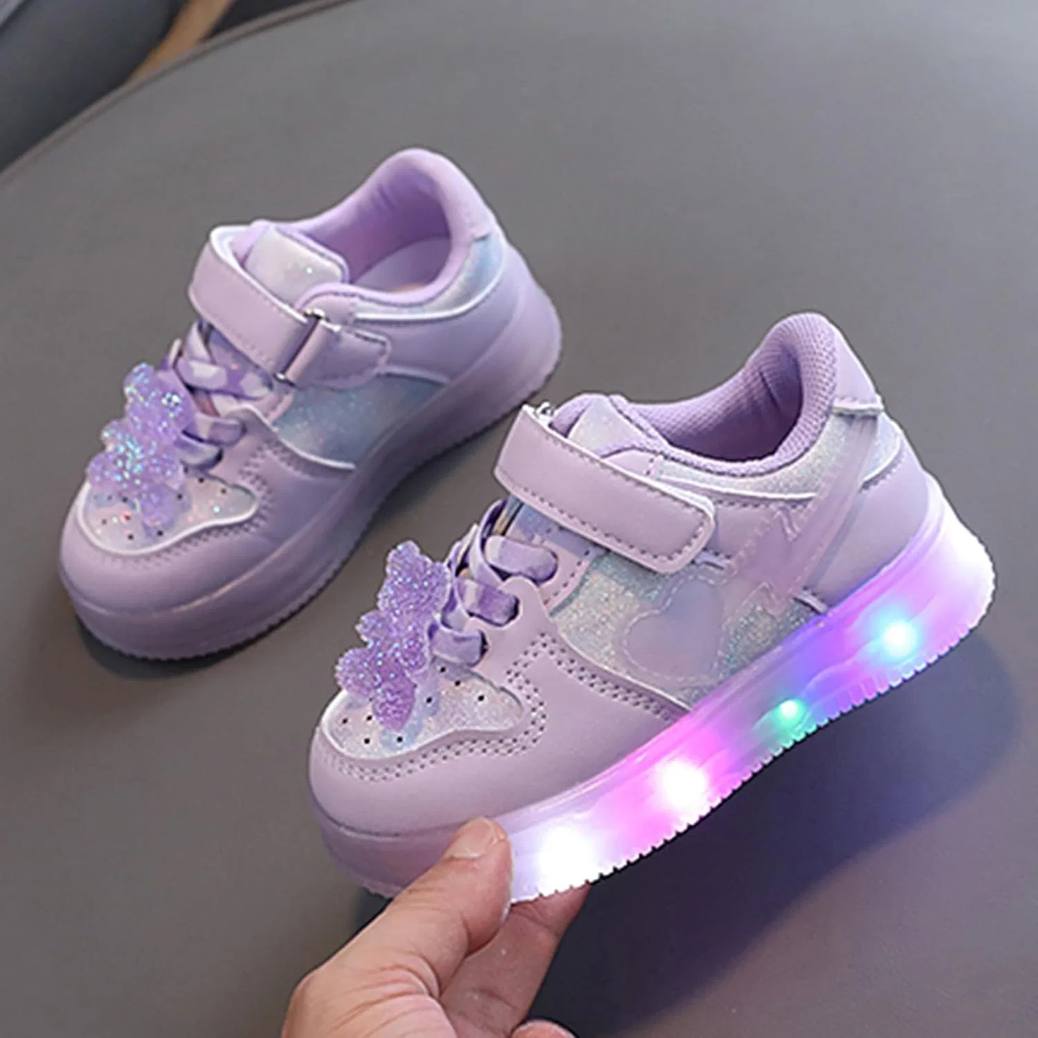 Детские кроссовки для бега с подсветкой IWIHMIV, Purple — фото 2