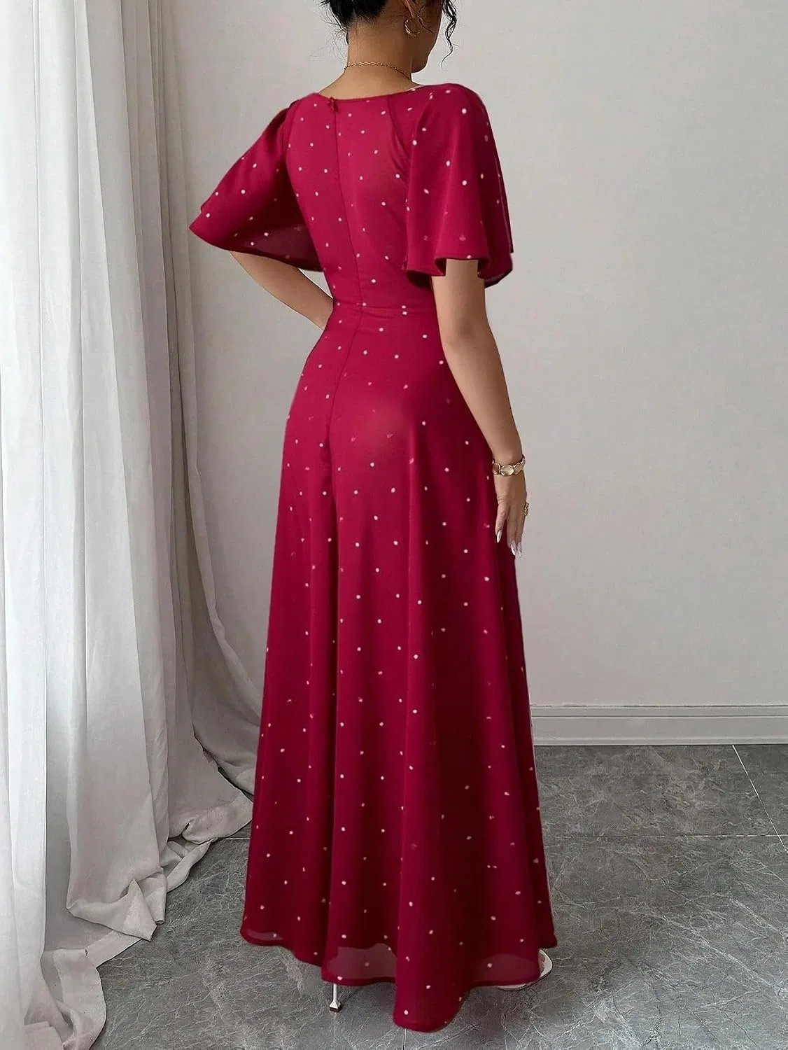 Женское элегантное платье с летучей мышью A-line, Red — фото 3
