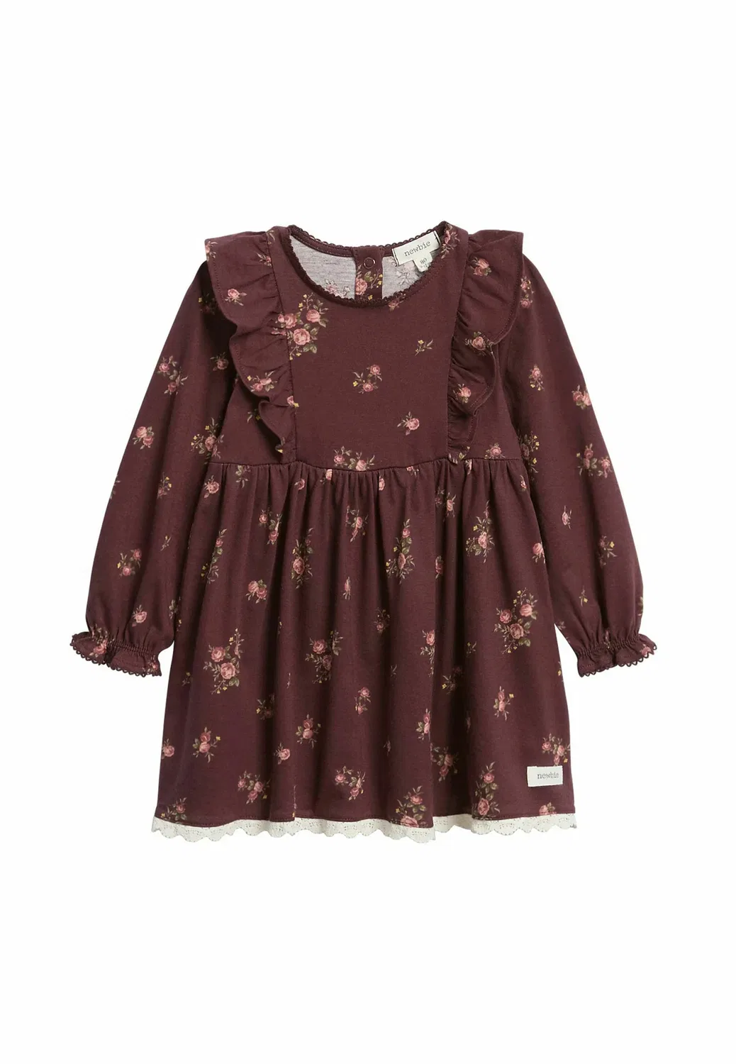 Платье с цветочным принтом и оборками - трикотажное платье Newbie, Wine Red