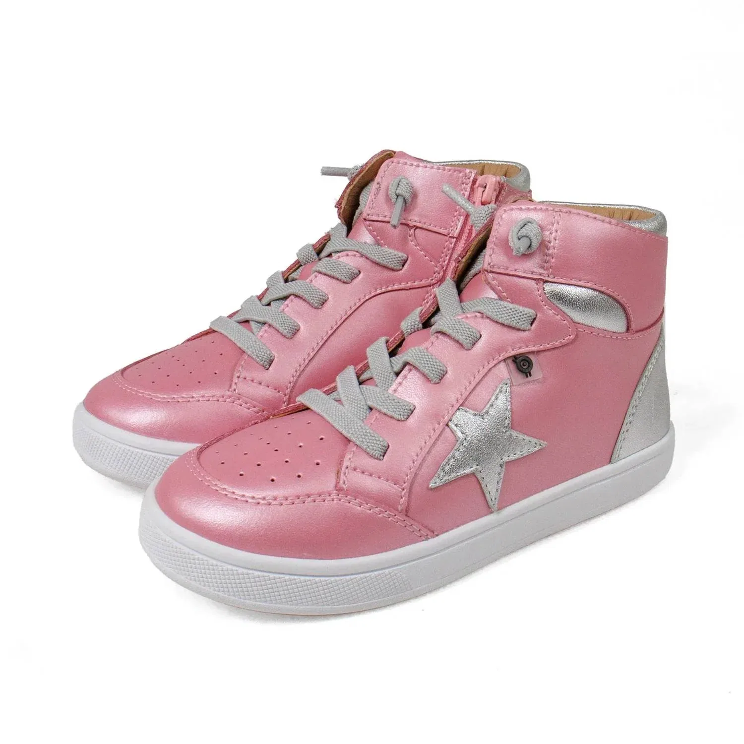 Детские кроссовки для девочек кожаные с эластичными шнурками Starling High Top Old Soles, Pearlised Pink — фото 3