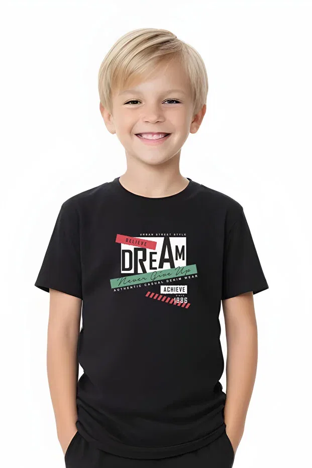 Детский комплект футболок для мальчиков с принтом Boys Round Neck 3-Piece Basketball-Surf Al Day Printed T-Shirt Fyk Kids, Black-White-Red — фото 2