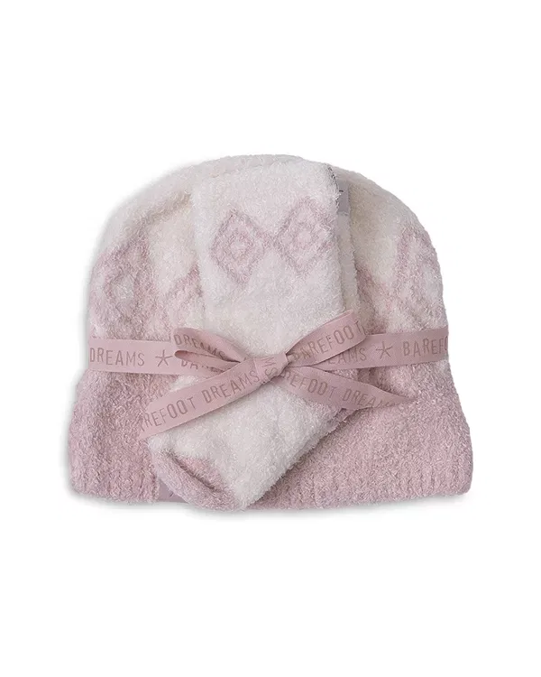 Детский комплект шапки и носков Fair Isle Barefoot Dreams, Dusty Rose/Cream