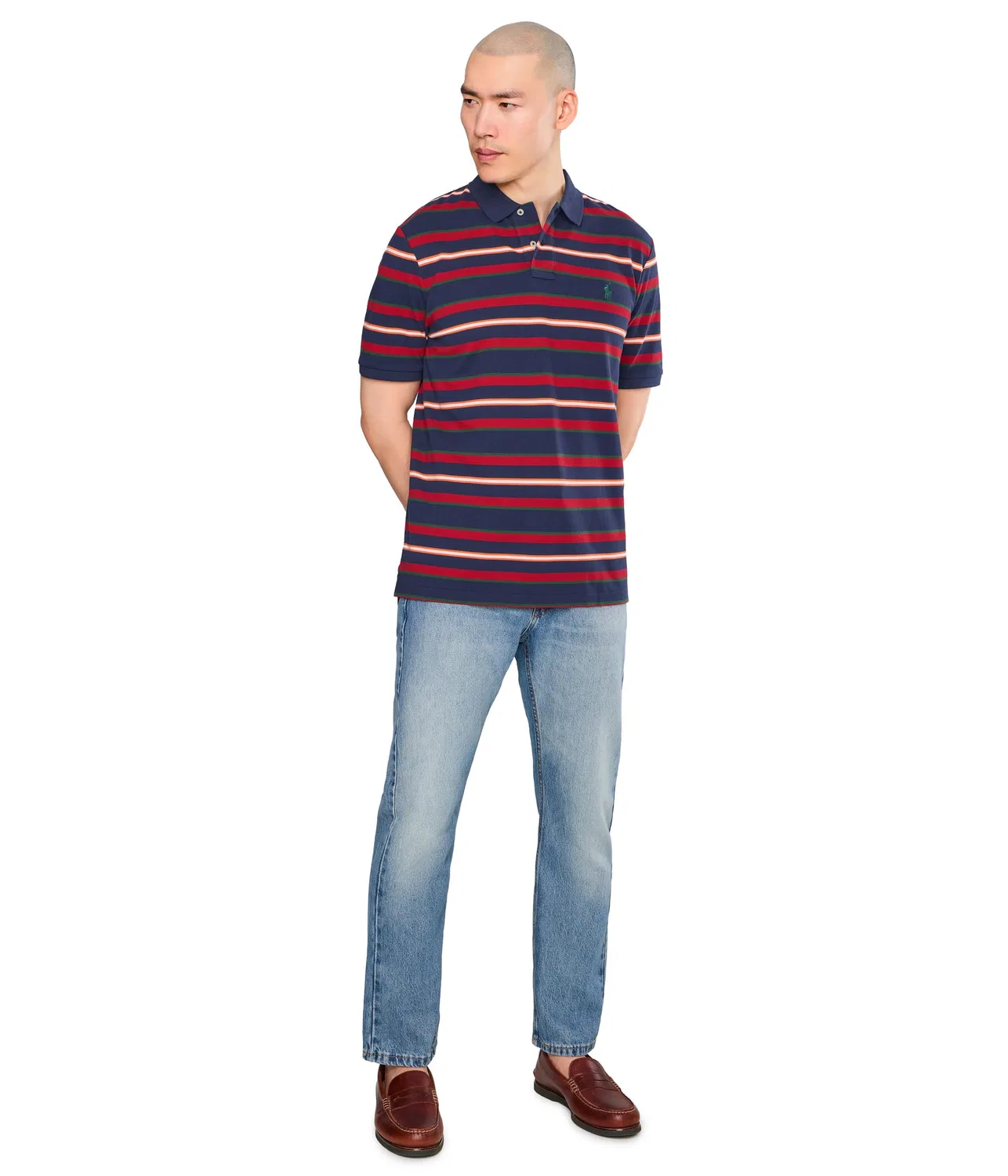 Классическая полосатая сетчатая рубашка-поло Polo Ralph Lauren, Newport Navy Multi — фото 2