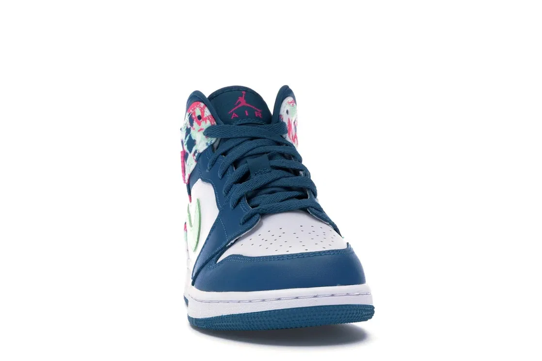 Детские кроссовки для мальчиков с принтом Jordan 1 Mid Jordan, Green Abyss/Frosted Spruce-White-Laser Fuchsia — фото 2
