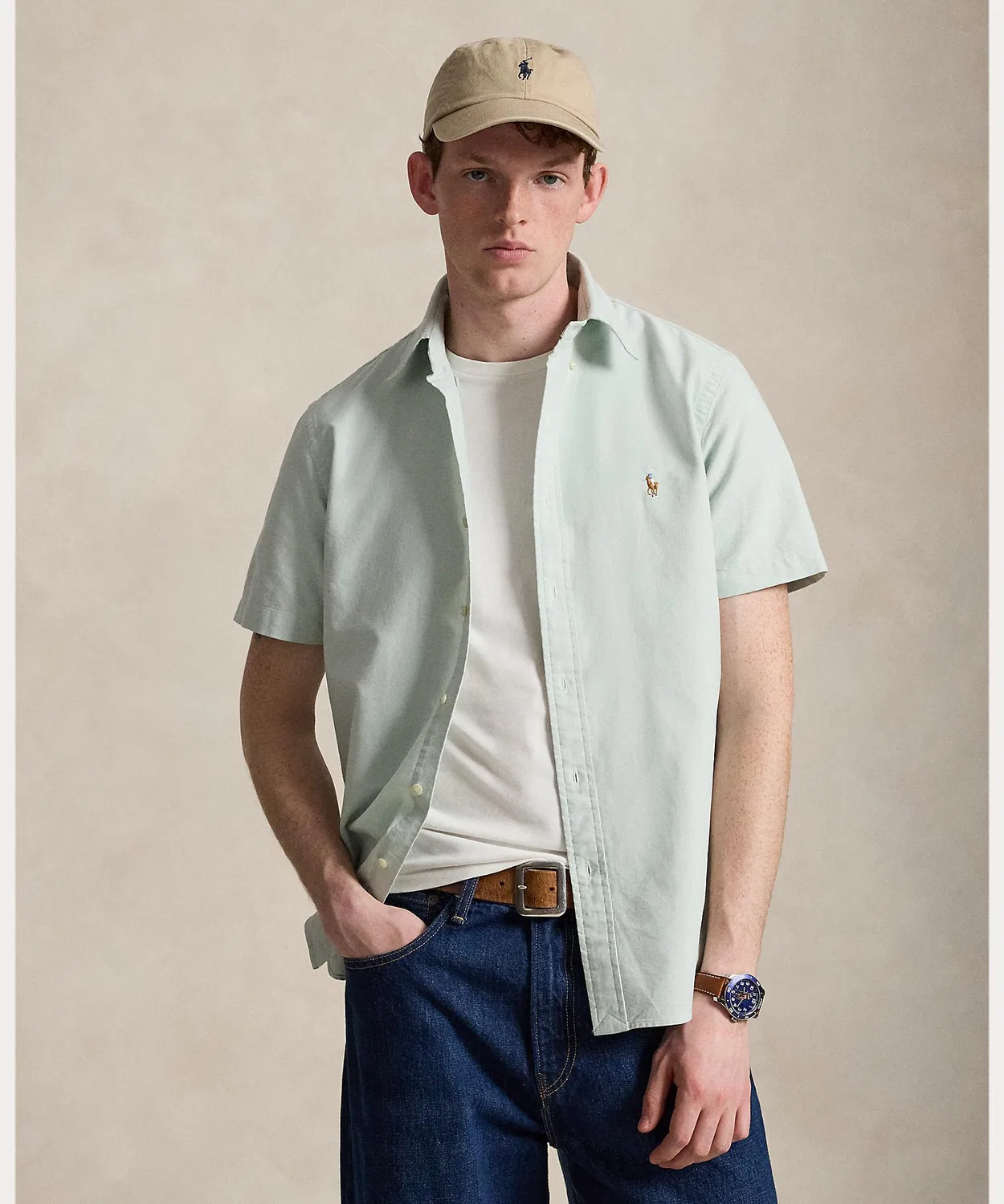 Мужская классическая рубашка оксфорд с коротким рукавом POLO RALPH LAUREN, Blue
