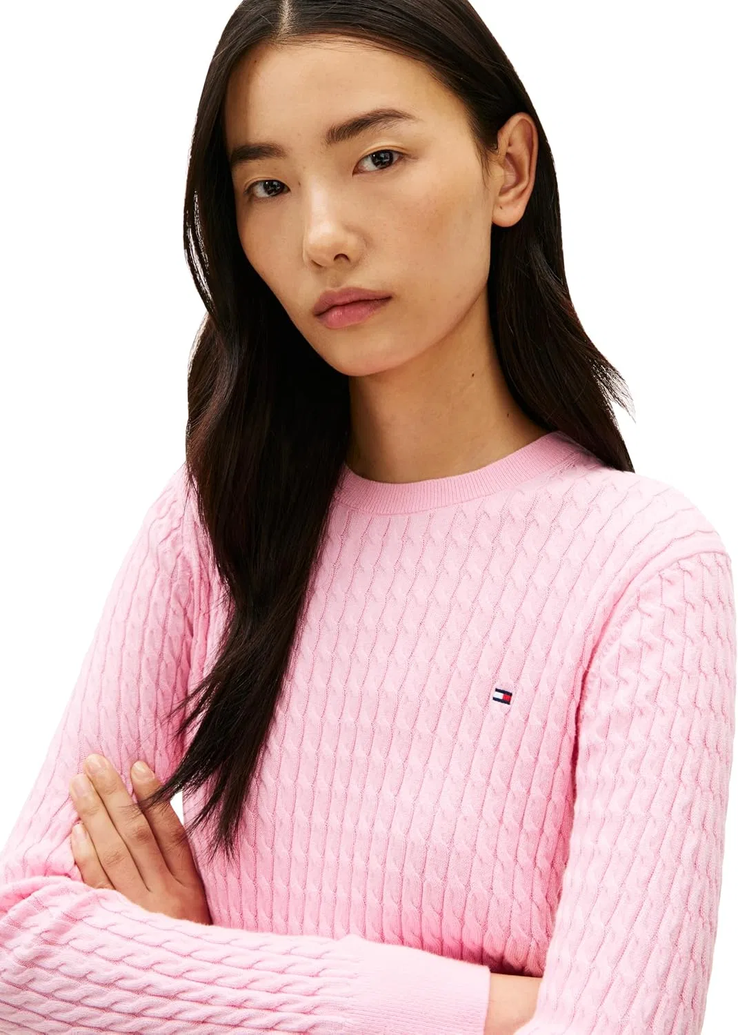 Женский легкий свитер с косами Crew Neck Tommy Hilfiger, Classic Pink — фото 2